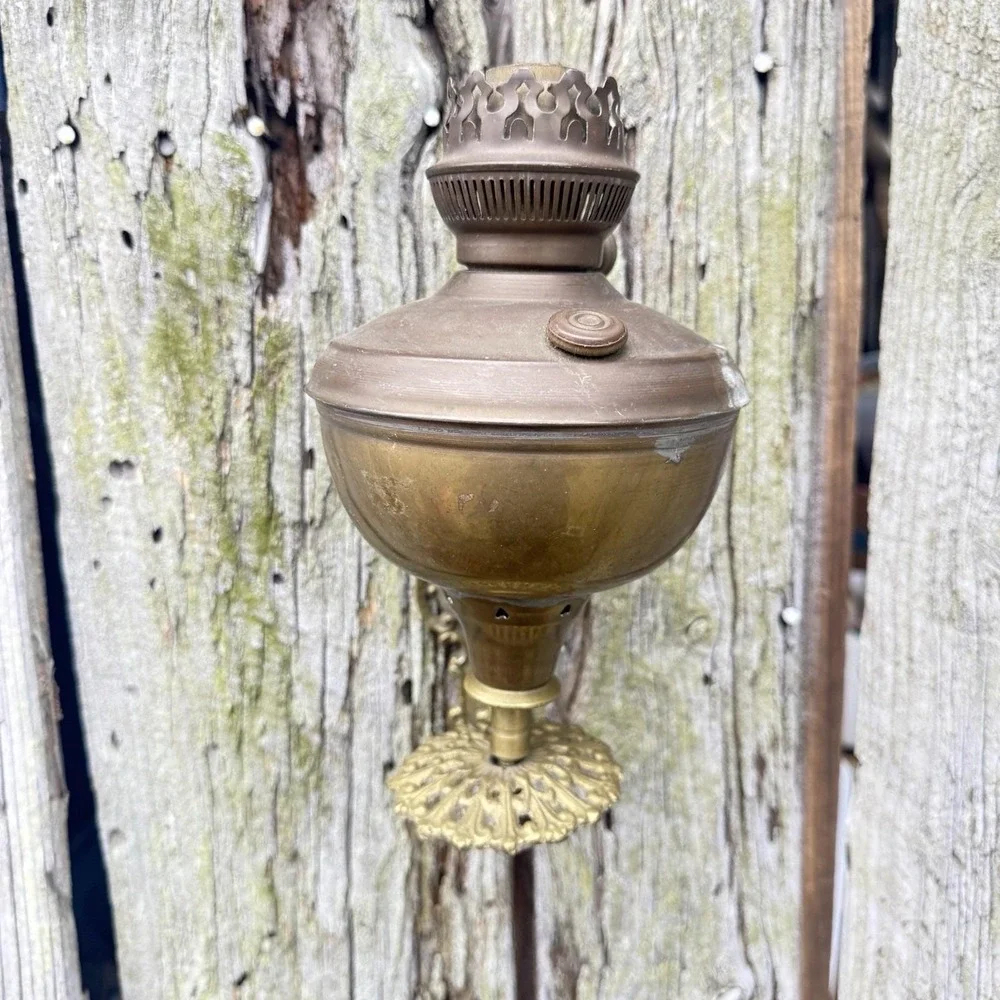 Pair Antique Brass Namna TTO MONNE Wall Sconce Fuel Oil Lamp 12x8